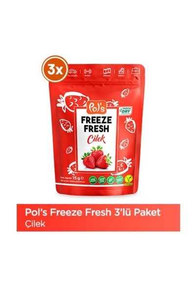 POL'S FREEZE FRESH ÇİLEK 15 G X 3 ADET DONDURULARAK KURUTULMUŞ MEYVE