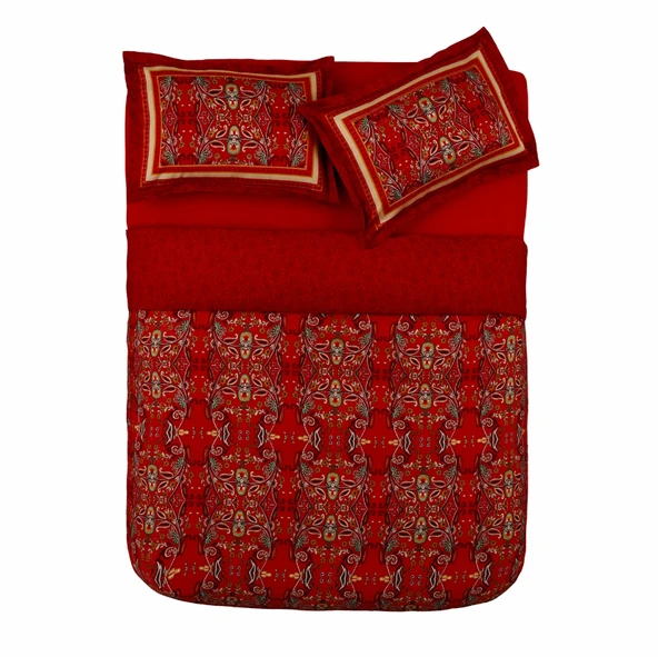 Karaca Home Dora %100 Pamuk Çift Kişilik Kumaş Saten Nevresim Takımı Kırmızı   İçerik - Resim 3