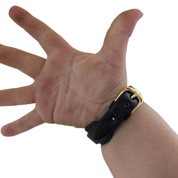 Erkek Çocuklar İçin At Nalı Motifli Hakiki Siyah Derili 14 Ayar Altın Plakalı Hediye Bileklik-405 - Resim 4