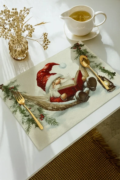 Valerine Life Noel Babalı Amerikan Servis Altlığı Kaymaz Yıkanabilir 6 Kişilik Koruyucu Masa Örtüsü ürün görseli