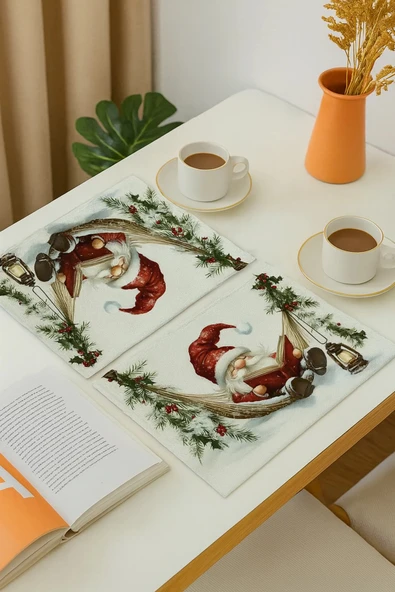 Valerine Life Noel Babalı Amerikan Servis Altlığı Kaymaz Yıkanabilir 6 Kişilik Koruyucu Masa Örtüsü - Resim 2