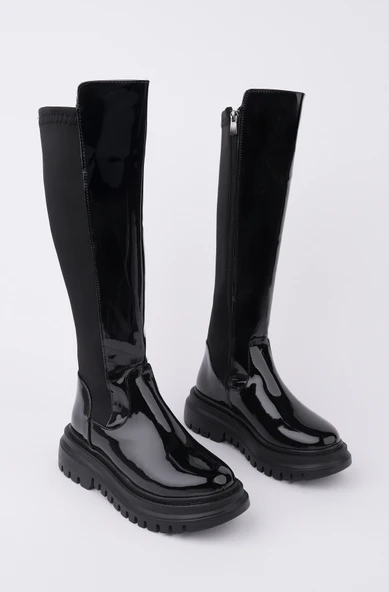 Muggo NEROX Kalın Taban Streç Detaylı Fermuarlı Kadın Çizme - 11