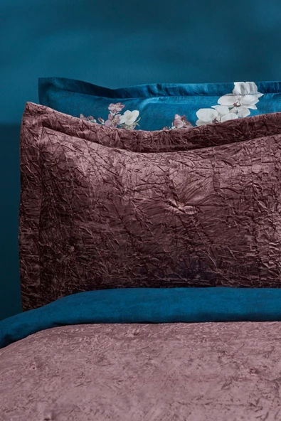 Nelda Çift Kişilik Kadife Yatak Örtüsü Gül Kurusu - Resim 9