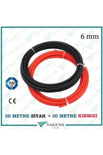 Solar Kablo (30m+30m) 6mm Güneş Paneli Kablo Seti Siyah Kırmızı - Resim 2