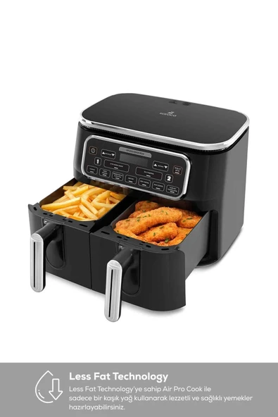 Air Pro Cook Duo Tandır XXXL 4+4 Litre Airfryer Fritöz Black Silver 8 Kişilik - 3