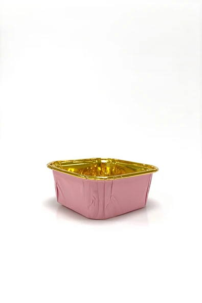 Muffin Kek Kapsül Kare Pembe-Altın 25 Adet - Resim 3
