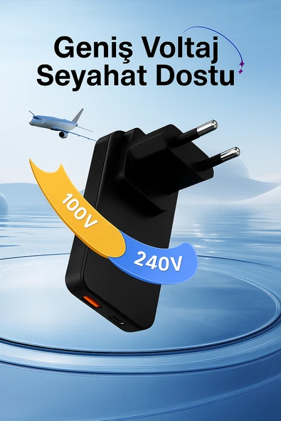 65W GaN Hızlı Şarj Adaptörü  USB-C + USB-A Çift Port, Akıllı Sıcaklık Kontrolü, Seyahat Dostu - 2