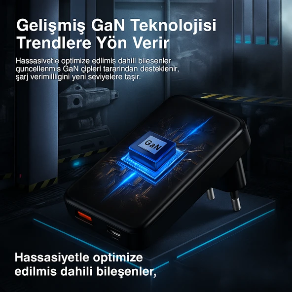 65W GaN Hızlı Şarj Adaptörü  USB-C + USB-A Çift Port, Akıllı Sıcaklık Kontrolü, Seyahat Dostu - 8