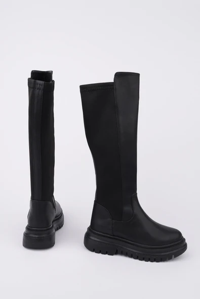 Muggo NEROX Kalın Taban Streç Detaylı Fermuarlı Kadın Çizme - 6