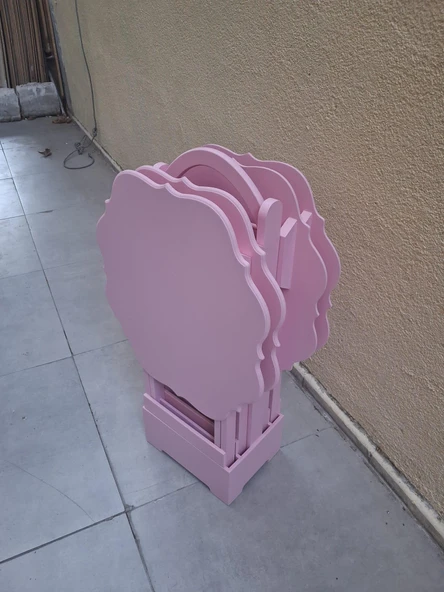 Zigon Çanta 90541 Yonca Takım Dörtlü Model Ahşap MDF Parlak Pembe Renk El Yapım - Resim 3