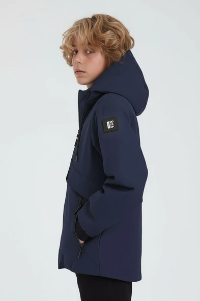 Erkek Çocuk Lacivert Outdoor Su İtici Kapüşonlu Kaban – Rüzgar Geçirmez, Hafif ve Dayanıklı - 2