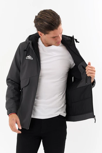 Erkek Gri Outdoor Su İtici Kapüşonlu Kaban – Rüzgar Geçirmez, Hafif ve Dayanıklı - 3