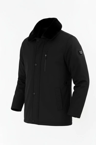 Erkek Siyah Yakası Çıkartılabilir Kürklü Su İtici İçi Kürklü Kaban – Rüzgar Geçirmez, Hafif ve Dayanıklı - 2