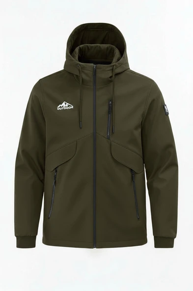 Erkek Çocuk Yeşil Outdoor Su İtici Kapüşonlu Kaban – Rüzgar Geçirmez, Hafif ve Dayanıklı