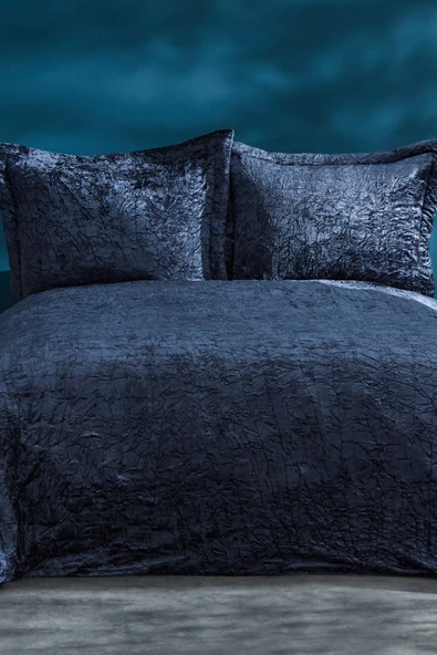 Nelda Çift Kişilik Kadife Yatak Örtüsü Lacivert - Resim 8