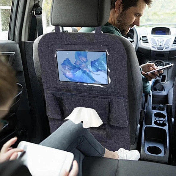 Glanz Araç Koltuk Arkası Organizer Koyu Gri Oto Tablet Telefon Tutucu Araba İçi Düzenleyici - 3
