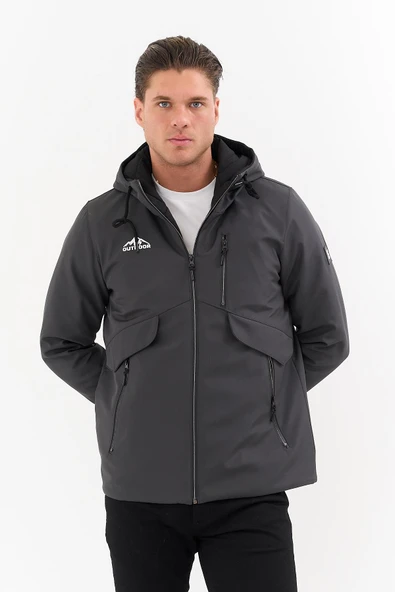 Erkek Gri Outdoor Su İtici Kapüşonlu Kaban – Rüzgar Geçirmez, Hafif ve Dayanıklı