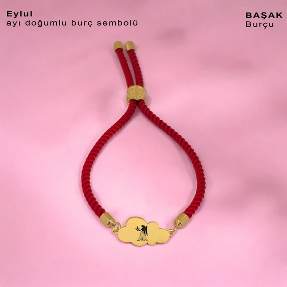 Burca Özel Bulut Figürlü Kırmızı Örgü İpli 14 Ayar Altın Plakalı Hediye Bileklik-406 ürün görseli