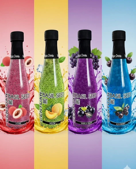 FESLEĞEN TOHUMLU AÇAİ,KAVUN,LİÇİ,İSABELLA AROMALI 4'LÜ SET 330 ML - 1