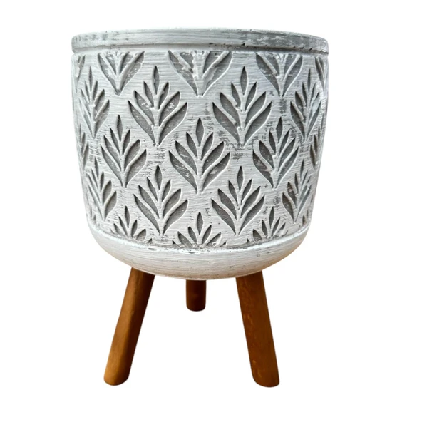 Bitki Tasarımı Ev dekorasyon Gri Lotus Ayaklı Beton Saksı Çiçeklik Saksılık - Resim 5