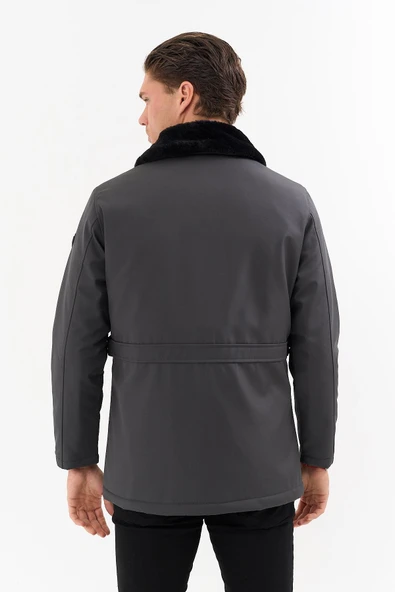 Erkek Gri Yakası Çıkartılabilir Kürklü Su İtici İçi Kürklü Kaban – Rüzgar Geçirmez, Hafif ve Dayanıklı - 6