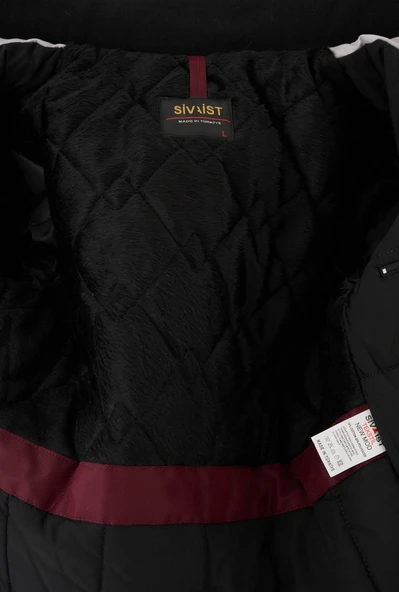 Erkek Siyah Pamuk Polyester Karışımlı Kürklü Çıkartılabilir Kapüşonlu Mont&Kaban - Resim 5