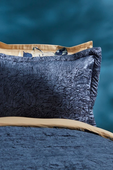 Nelda Çift Kişilik Kadife Yatak Örtüsü Lacivert - Resim 7