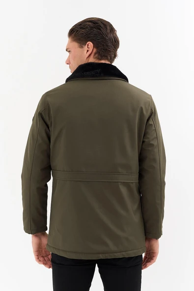 Erkek Yeşil Yakası Çıkartılabilir Kürklü Su İtici İçi Kürklü Kaban – Rüzgar Geçirmez, Hafif ve Dayanıklı - 6