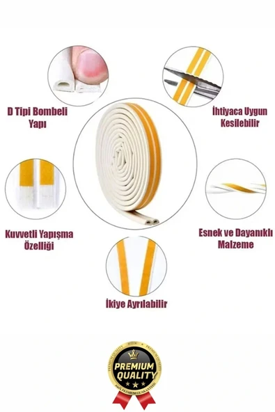 Güçlü Kendinden Yapışkanlı Kapı Pencere Soğuk Hava Geçirmez Yalıtım İzolasyon Beyaz Fitil 4 Metre - Resim 7