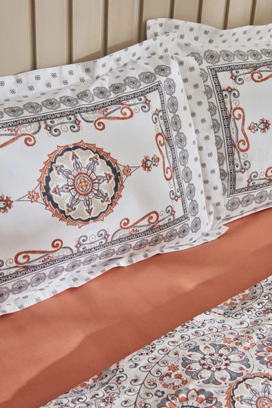 Aprika %100 Pamuk Çift Kişilik Nevresim Takımı Kiremit - Resim 4