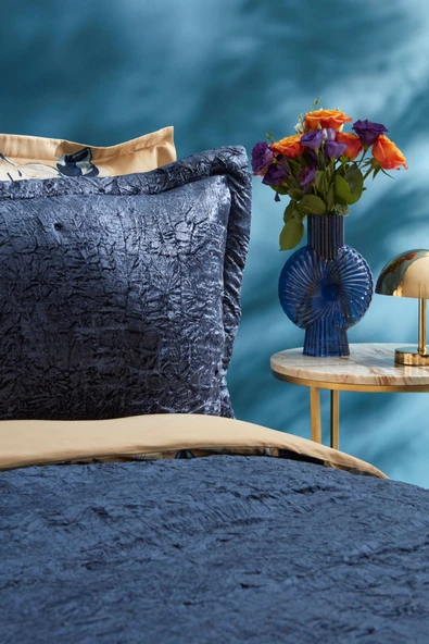 Nelda Çift Kişilik Kadife Yatak Örtüsü Lacivert - Resim 3