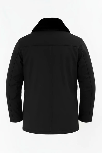 Erkek Siyah Yakası Çıkartılabilir Kürklü Su İtici İçi Kürklü Kaban – Rüzgar Geçirmez, Hafif ve Dayanıklı - 5