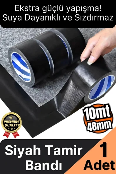 1 Adet Ekstra Güçlü Dayanıklı Su Geçirmez Sızdırmaz Yalıtım İzolasyon Siyah Tamir Bandı 10 Mt 48 Mm ürün görseli 1
