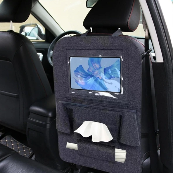 Glanz Araç Koltuk Arkası Organizer Koyu Gri Oto Tablet Telefon Tutucu Araba İçi Düzenleyici - 4
