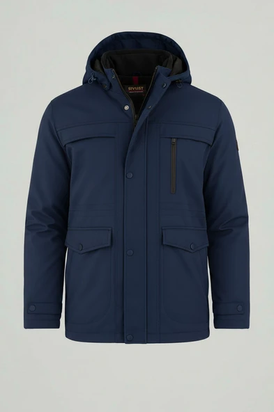 Erkek Lacivert Pamuk Polyester Karışımlı Kürklü Çıkartılabilir Kapüşonlu Mont&Kaban ürün görseli 1