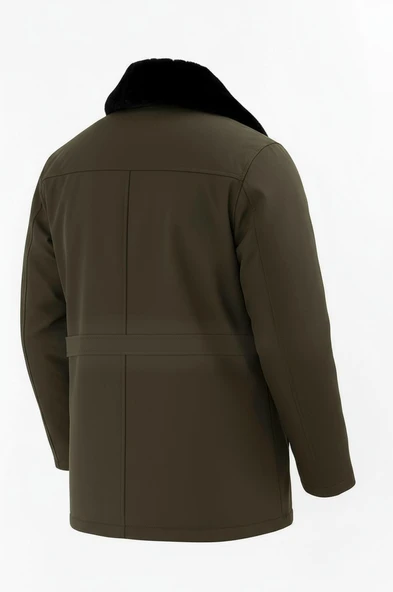 Erkek Yeşil Yakası Çıkartılabilir Kürklü Su İtici İçi Kürklü Kaban – Rüzgar Geçirmez, Hafif ve Dayanıklı - 4