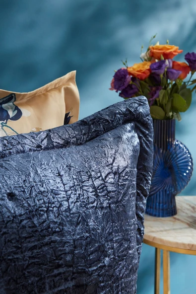 Nelda Çift Kişilik Kadife Yatak Örtüsü Lacivert - Resim 12