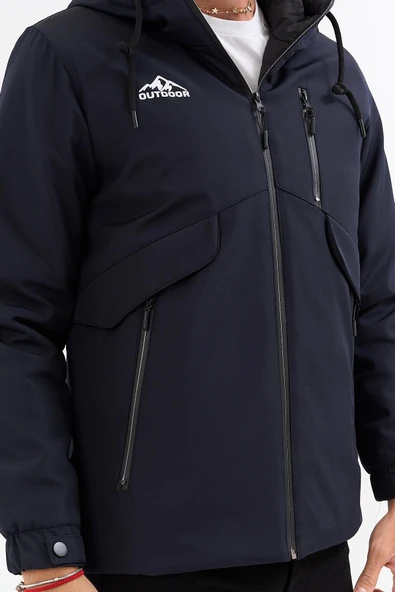 Erkek Lacivert Outdoor Su İtici Kapüşonlu Kaban – Rüzgar Geçirmez, Hafif ve Dayanıklı - 5