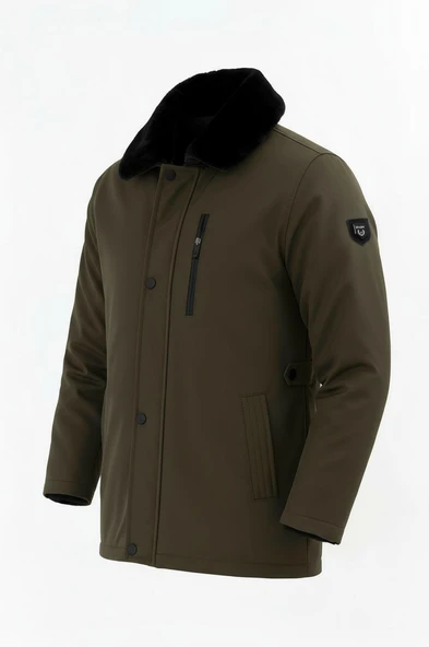 Erkek Yeşil Yakası Çıkartılabilir Kürklü Su İtici İçi Kürklü Kaban – Rüzgar Geçirmez, Hafif ve Dayanıklı - 2