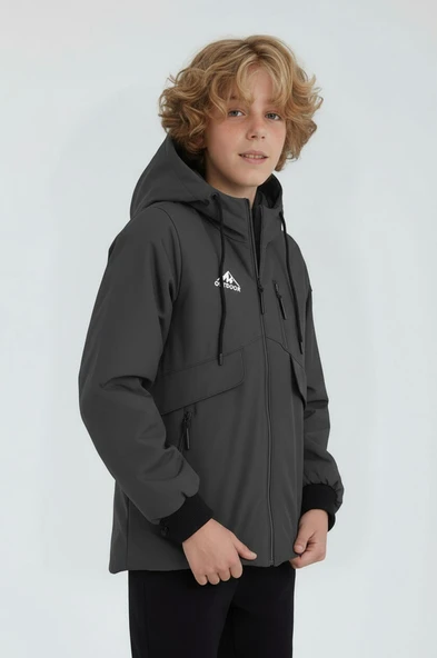 Erkek Çocuk Gri Outdoor Su İtici Kapüşonlu Kaban – Rüzgar Geçirmez, Hafif ve Dayanıklı - 5