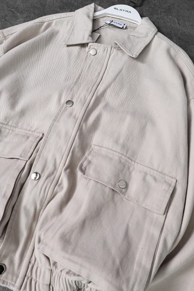 Grj Man Erkek Bej Bomber Fermuarlı Gabardin Ceket - Resim 3