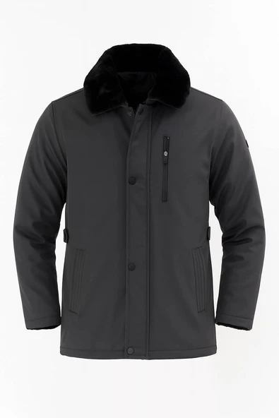 Erkek Gri Yakası Çıkartılabilir Kürklü Su İtici İçi Kürklü Kaban – Rüzgar Geçirmez, Hafif ve Dayanıklı ürün görseli 1