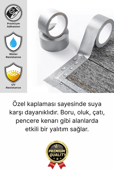 5 Adet Ekstra Güçlü Dayanıklı Su Geçirmez Sızdırmaz Yalıtım İzolasyon Gri Tamir Bandı 10 Mt 48 Mm - Resim 2