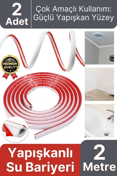 2 Adet Ultra Güçlü Dayanıklı Esnek Tezgah Mutfak Banyo Kendinden Yapışkanlı Su Bariyeri 2 Metre - 1