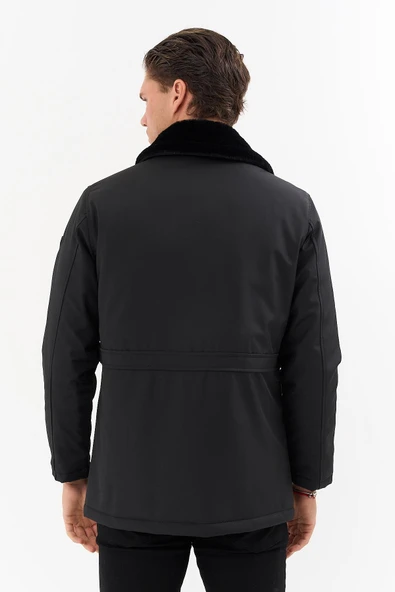 Erkek Siyah Yakası Çıkartılabilir Kürklü Su İtici İçi Kürklü Kaban – Rüzgar Geçirmez, Hafif ve Dayanıklı - 6