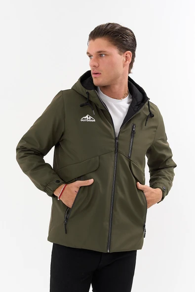 Erkek Yeşil Outdoor Su İtici Kapüşonlu Kaban – Rüzgar Geçirmez, Hafif ve Dayanıklı - 2
