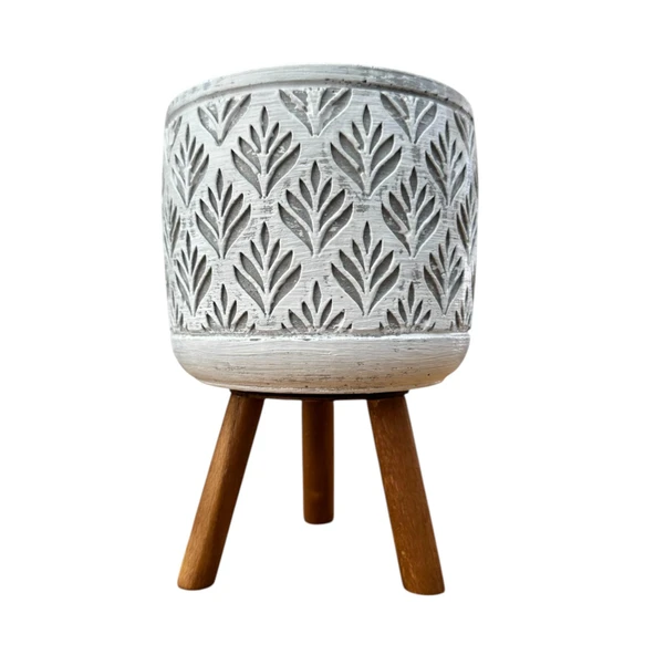 Bitki Tasarımı Ev dekorasyon Gri Lotus Ayaklı Beton Saksı Çiçeklik Saksılık - Resim 3