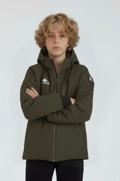 Erkek Çocuk Yeşil Outdoor Su İtici Kapüşonlu Kaban – Rüzgar Geçirmez, Hafif ve Dayanıklı - 5