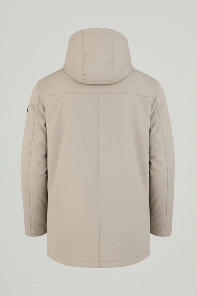 Erkek Krem Pamuk Polyester Karışımlı Kürklü Çıkartılabilir Kapüşonlu Mont&Kaban - Resim 5