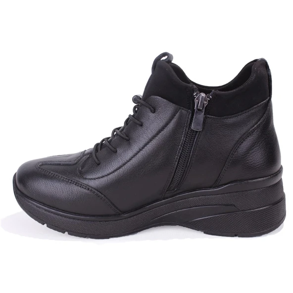 Dagoster DZA07-13091535 Siyah Ortopedik Günlük Düz Topuk Deri Kadın Bot - 3